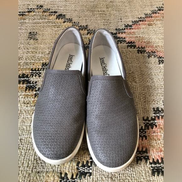 Josef Seibel Grey Perforated Leather Flat Slip On Sneakers - Picture 1 of 5